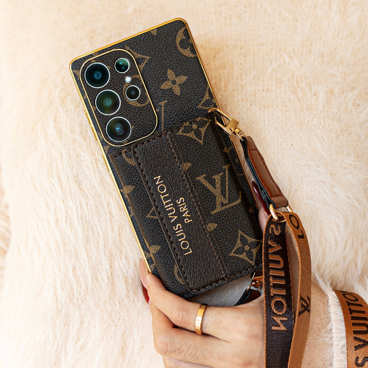 Louis Vuitton Monogram Samsung Galaxy S26 Ultra Leather Wallet Case | Card Holder Wrist Strap Cover - Serene