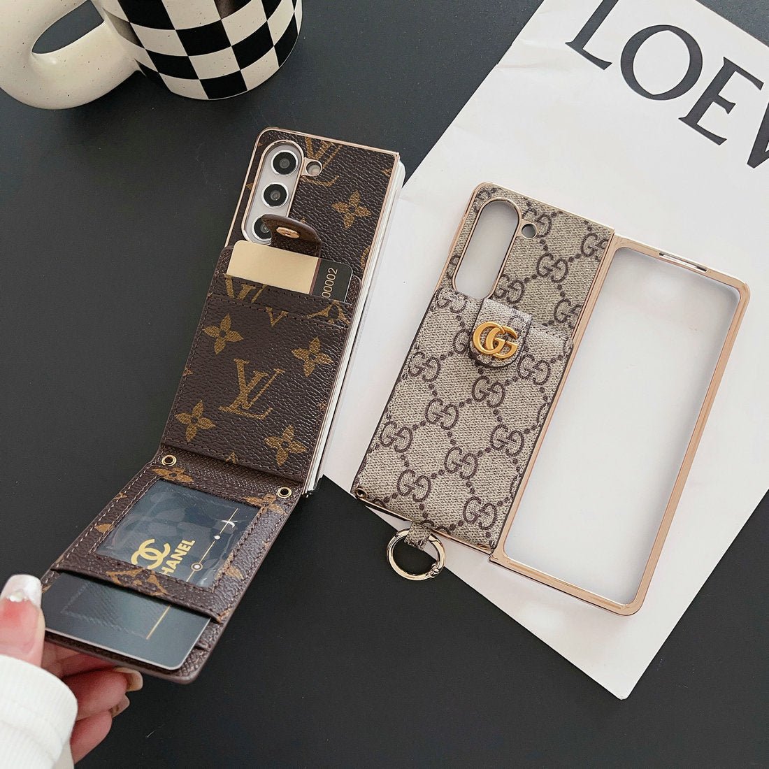 Louis Vuitton Monogram Samsung Galaxy Z Fold 7 Wallet Crossbody Chain Case | Luxury Designer Cover - Serene