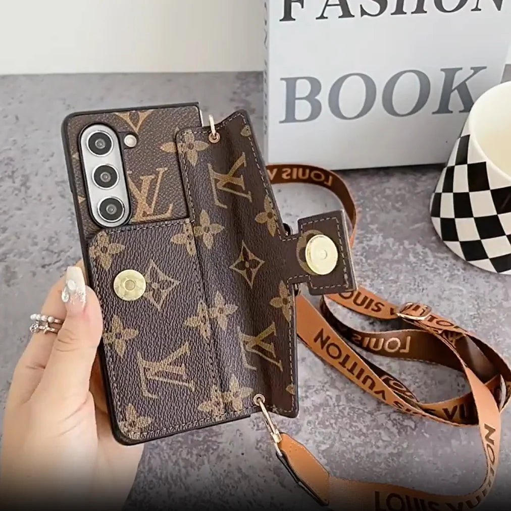 Louis Vuitton Monogram Samsung Galaxy Z Fold 7 Wallet Crossbody Chain Case | Luxury Designer Cover - Serene