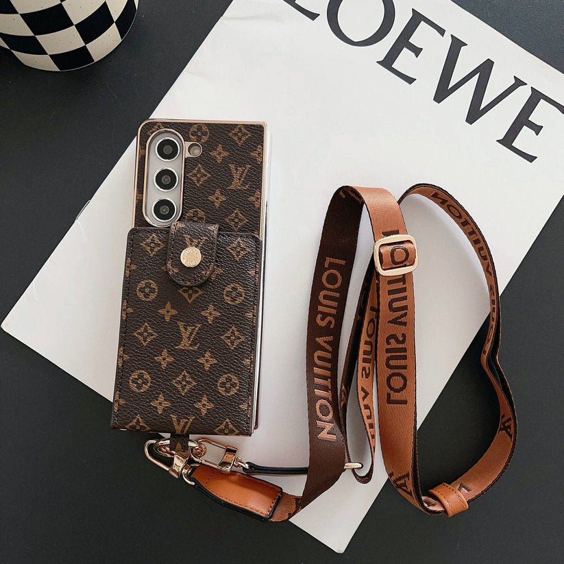 Louis Vuitton Monogram Samsung Galaxy Z Fold 7 Wallet Crossbody Chain Case | Luxury Designer Cover - Serene