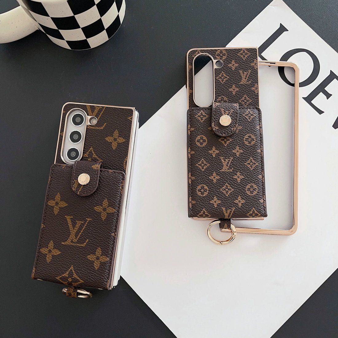 Louis Vuitton Monogram Samsung Galaxy Z Fold 7 Wallet Crossbody Chain Case | Luxury Designer Cover - Serene