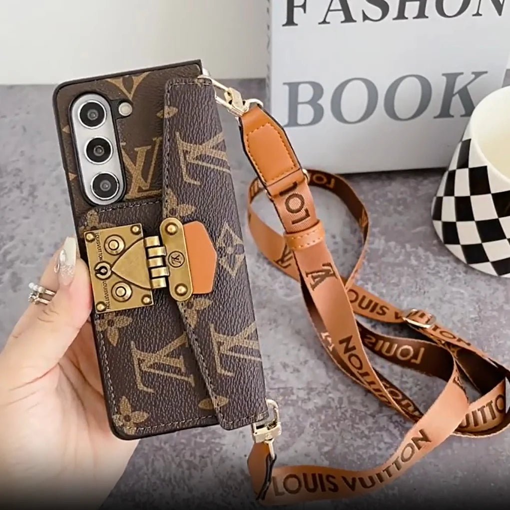 Louis Vuitton Monogram Samsung Galaxy Z Fold 7 Wallet Crossbody Chain Case | Luxury Designer Cover - Serene