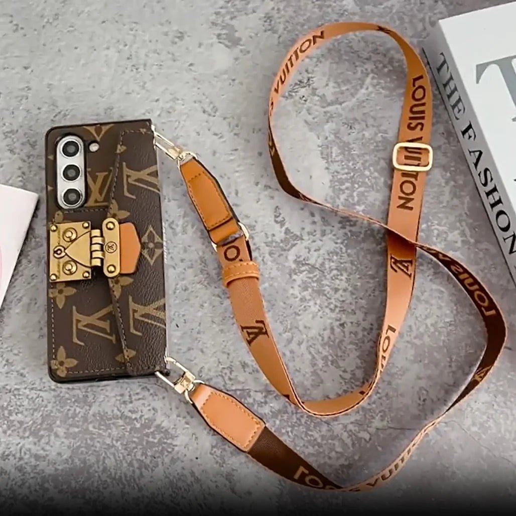 Louis Vuitton Monogram Samsung Galaxy Z Fold 7 Wallet Crossbody Chain Case | Luxury Designer Cover - Serene