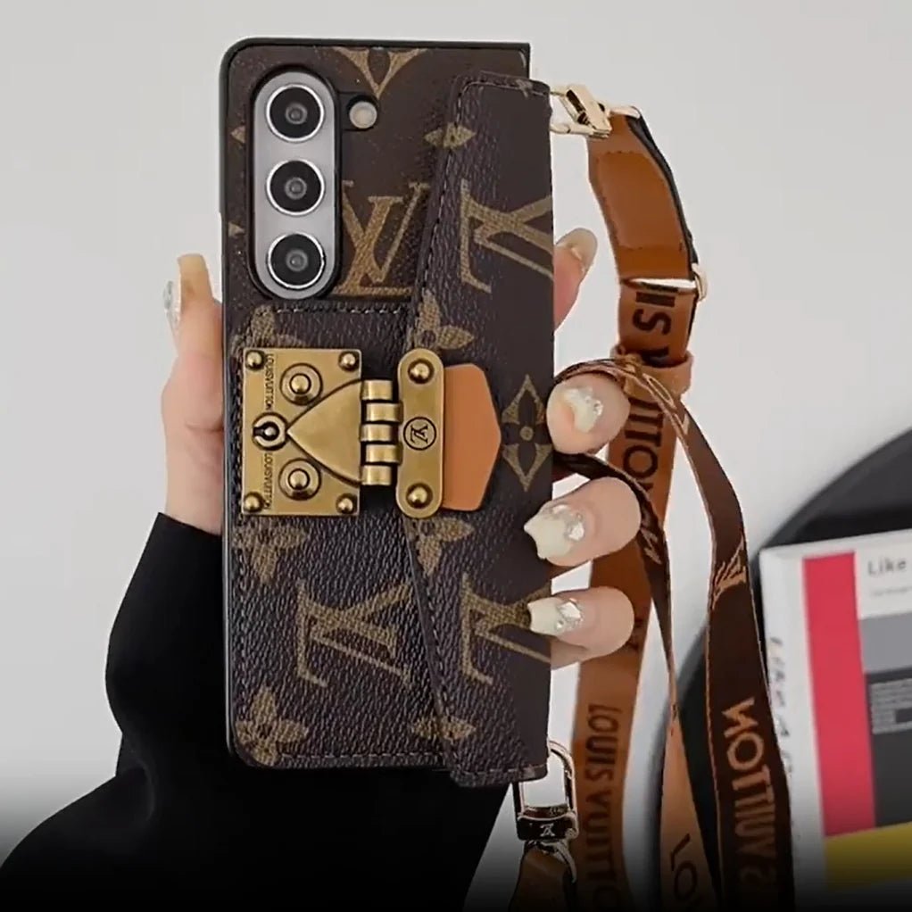 Louis Vuitton Monogram Samsung Galaxy Z Fold 7 Wallet Crossbody Chain Case | Luxury Designer Cover - Serene