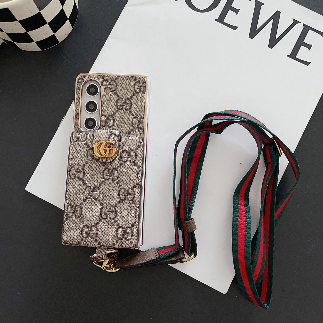 Louis Vuitton Monogram Samsung Galaxy Z Fold 7 Wallet Crossbody Chain Case | Luxury Designer Cover - Serene
