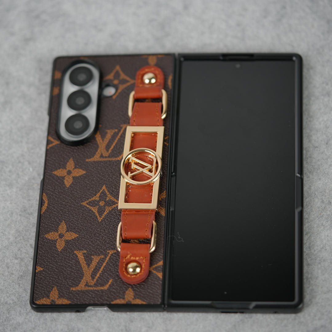 Louis Vuitton Monogram Samsung Galaxy Z Fold 7, Z Fold 6, Z Fold 5 Strap Holder Leather Case - Serene
