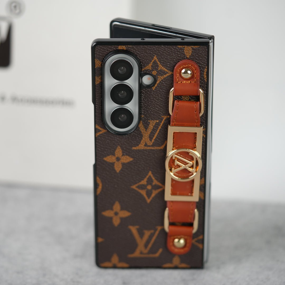Louis Vuitton Monogram Samsung Galaxy Z Fold 7, Z Fold 6, Z Fold 5 Strap Holder Leather Case - Serene