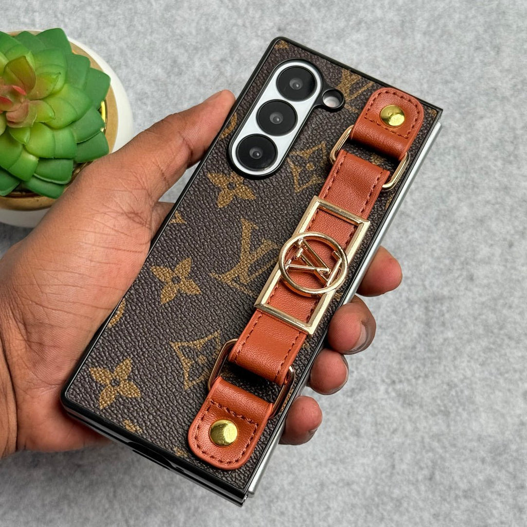 Louis Vuitton Monogram Samsung Galaxy Z Fold 7, Z Fold 6, Z Fold 5 Strap Holder Leather Case - Serene