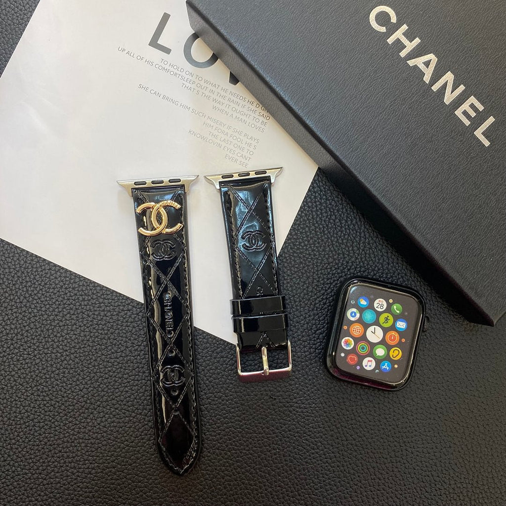 Luxury Chanel Apple Watch Band – Glossy Leather Strap for Apple Watch Ultra - Serene