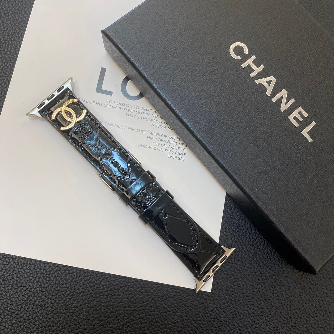 Luxury Chanel Apple Watch Band – Glossy Leather Strap for Apple Watch Ultra - Serene