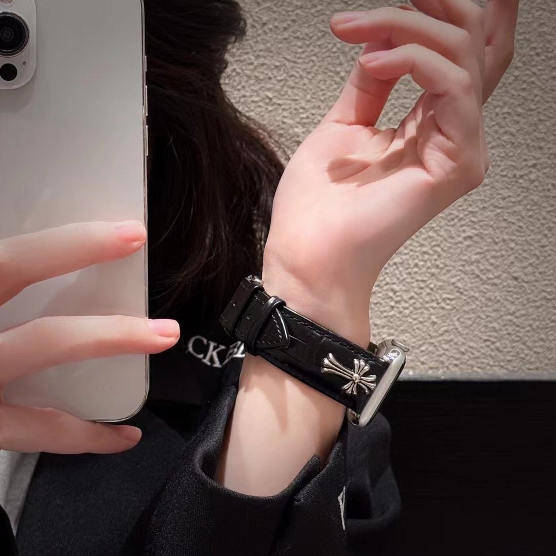 Luxury Chrome Hearts Apple Watch Band – Gothic Cross Leather Strap - Serene