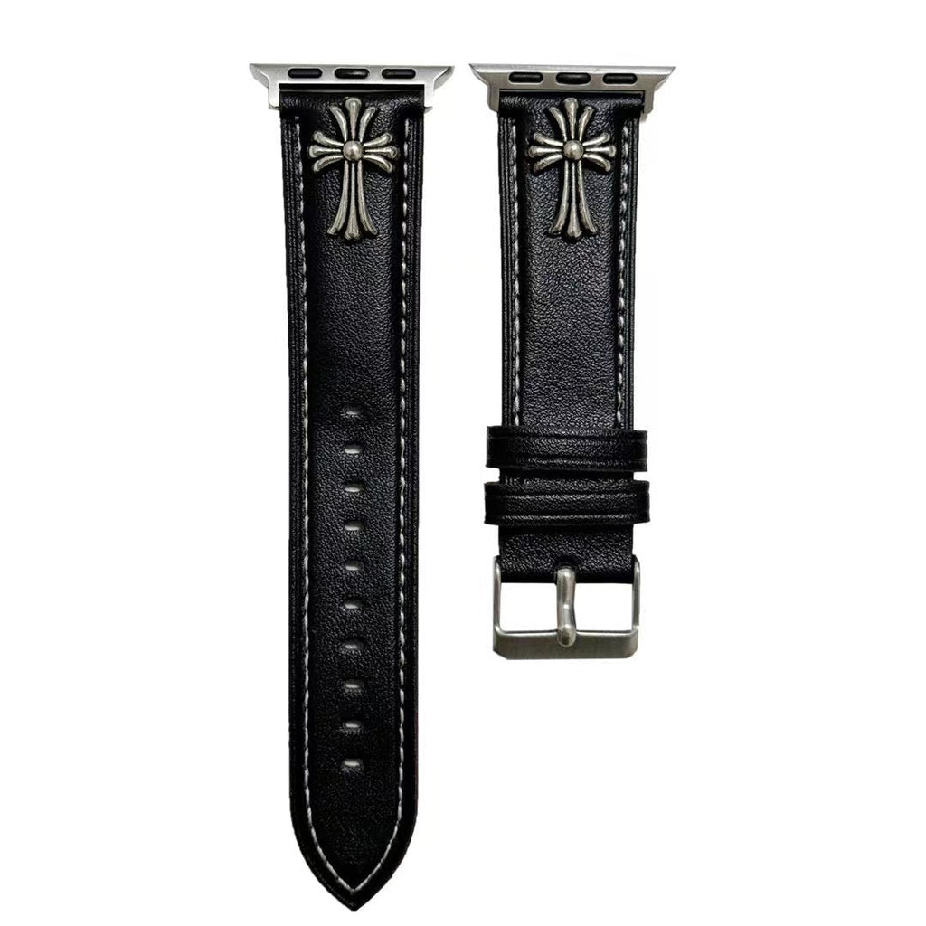 Luxury Chrome Hearts Apple Watch Band – Gothic Cross Leather Strap - Serene