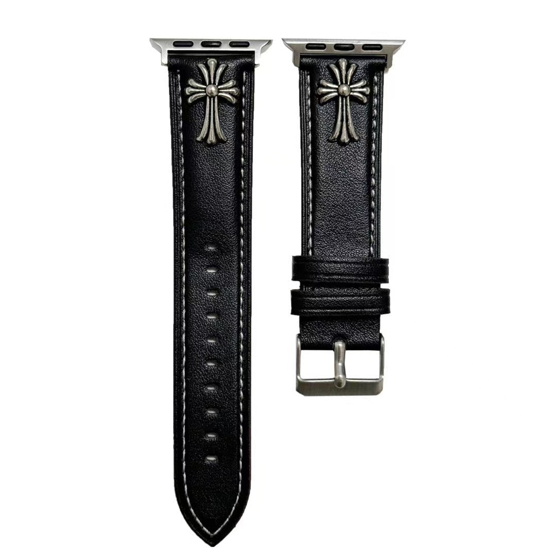 Luxury Chrome Hearts Apple Watch Band – Gothic Cross Leather Strap - Serene