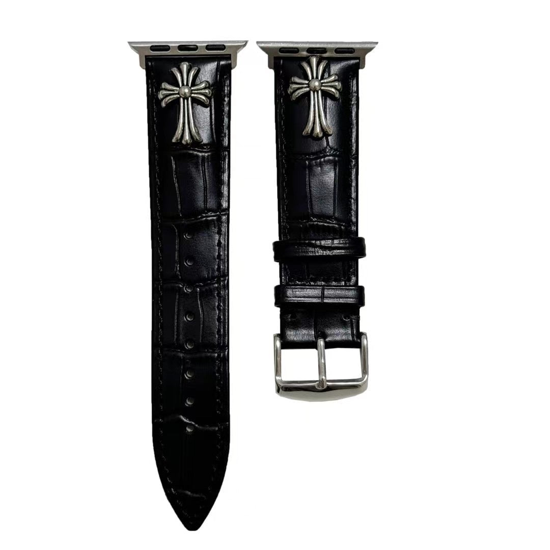 Luxury Chrome Hearts Apple Watch Band – Gothic Cross Leather Strap - Serene