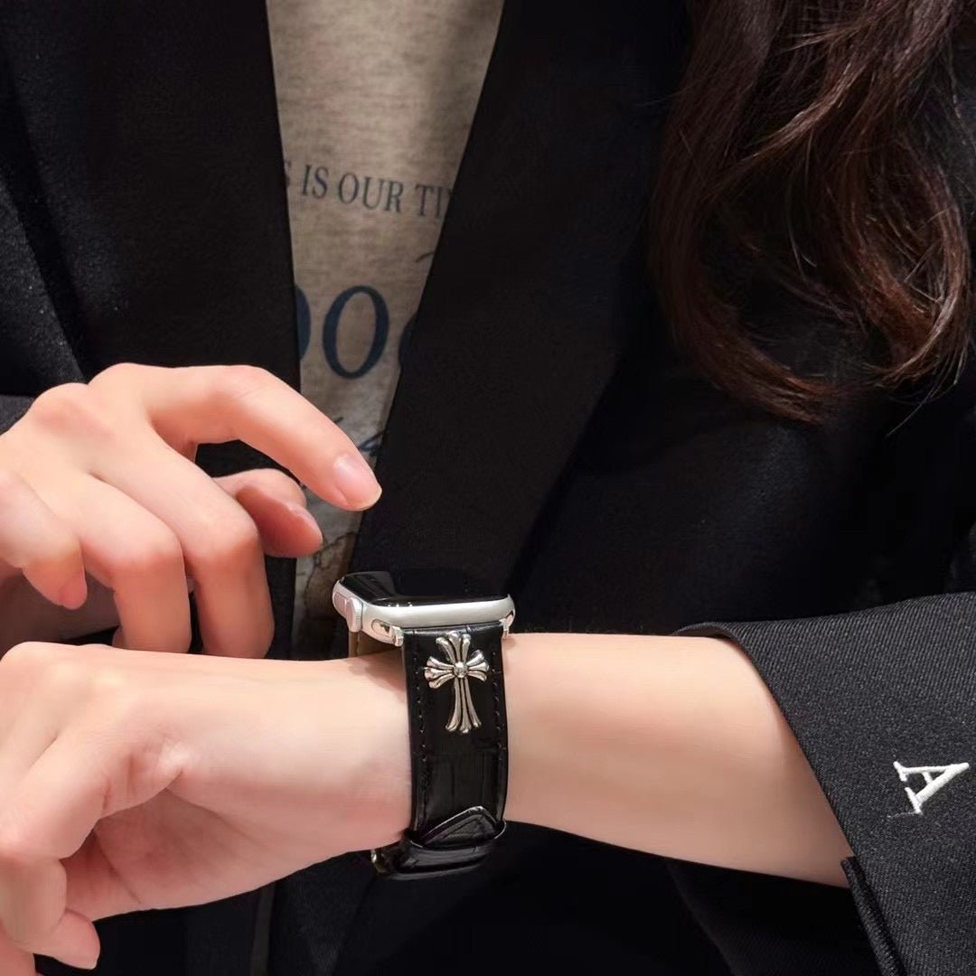 Luxury Chrome Hearts Apple Watch Band – Gothic Cross Leather Strap - Serene