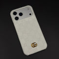 Luxury Gucci iPhone 18 Pro Case | GG Monogram Leather White - Serene