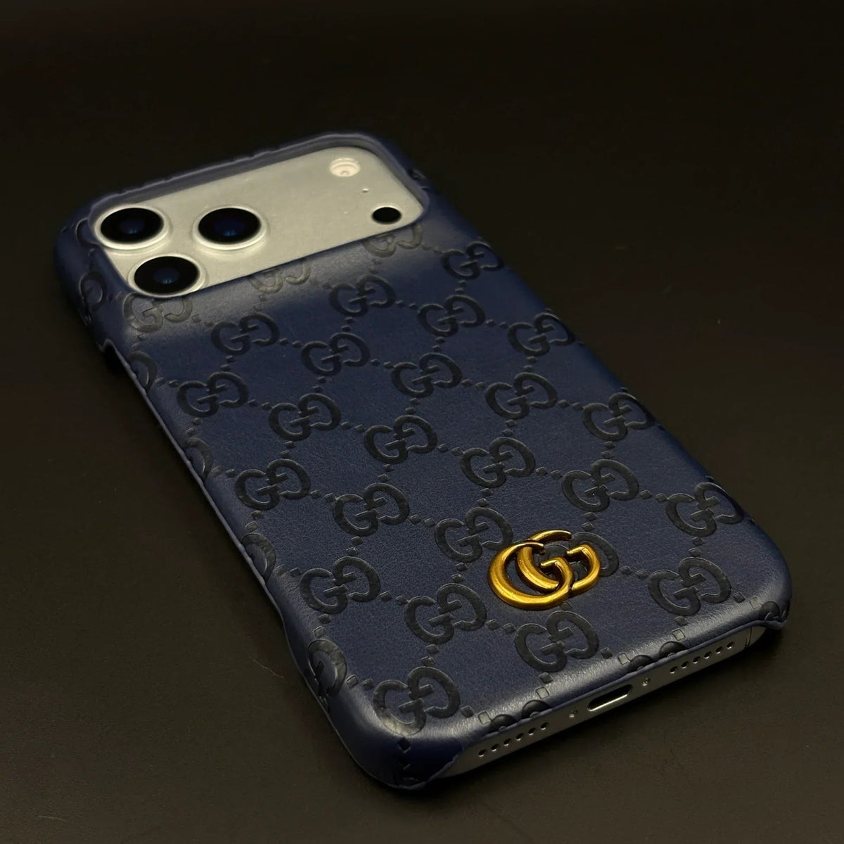 Luxury Gucci iPhone 18 Pro Case | GG Monogram Leather White - Serene