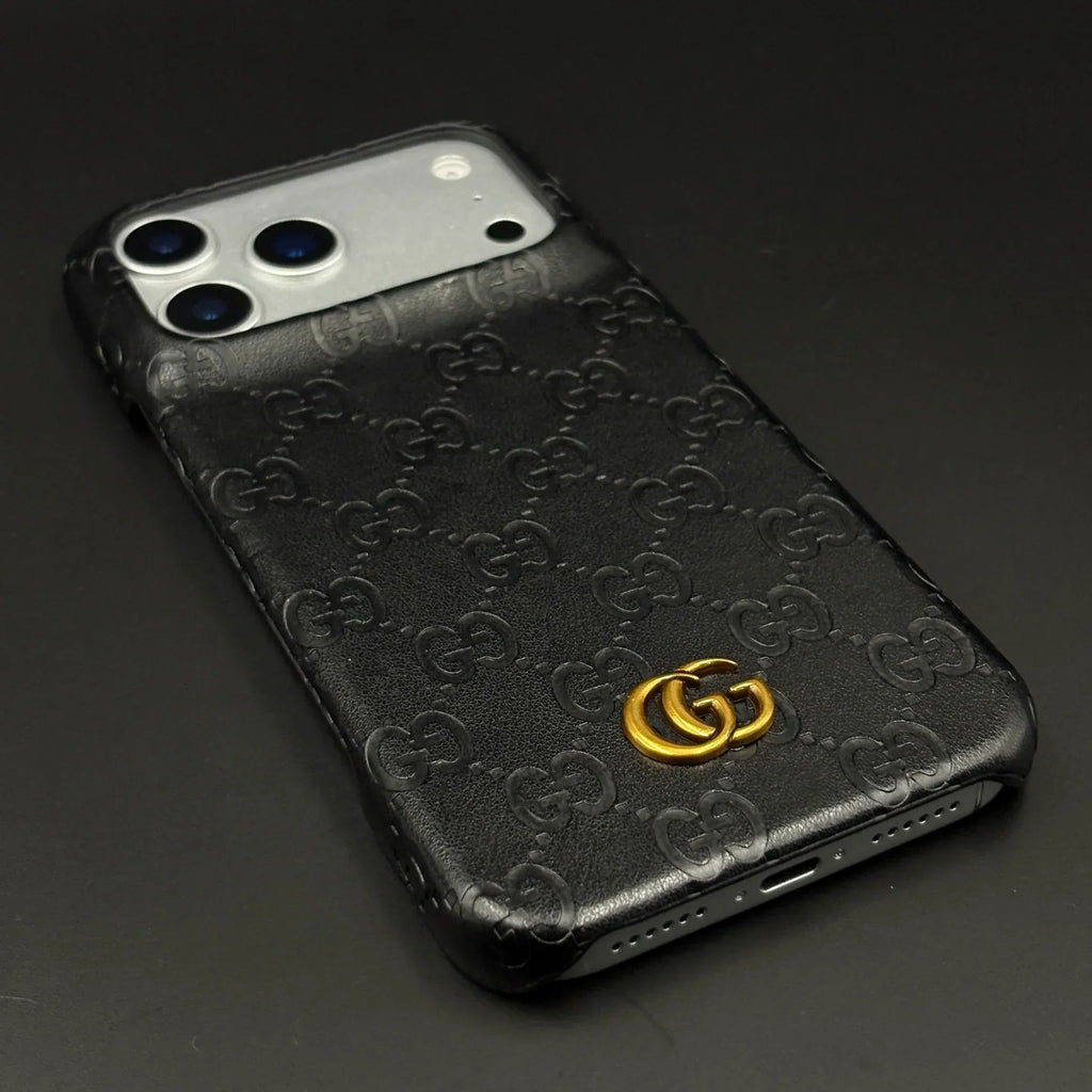 Luxury Gucci iPhone 18 Pro Case | GG Monogram Leather White - Serene