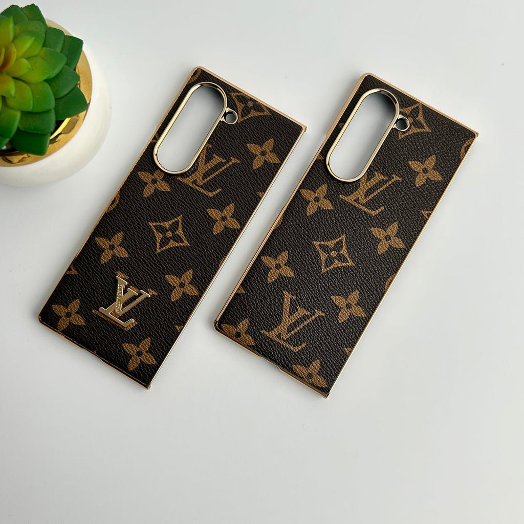 Luxury Louis Vuitton Samsung Galaxy Z Fold 7 Case – Gold Plated Leather Cover - Serene