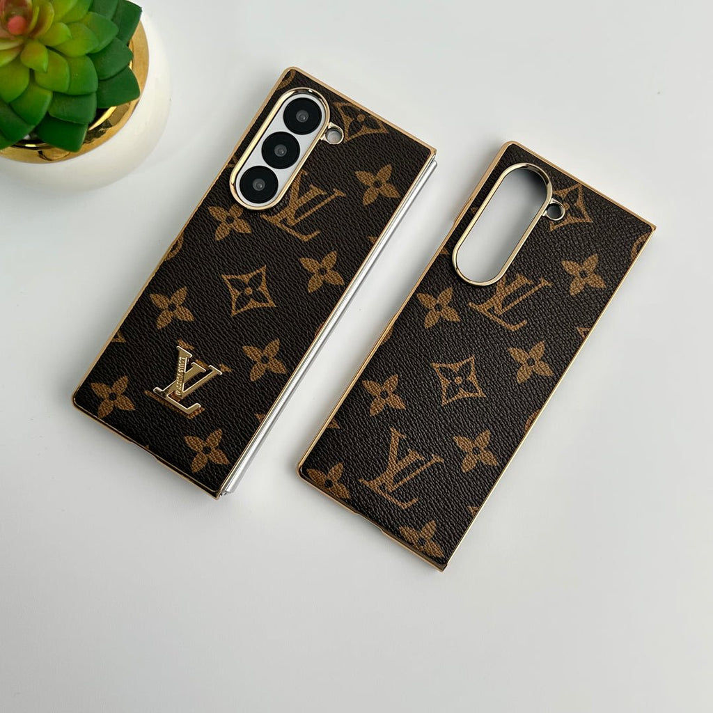 Luxury Louis Vuitton Samsung Galaxy Z Fold 7 Case – Gold Plated Leather Cover - Serene