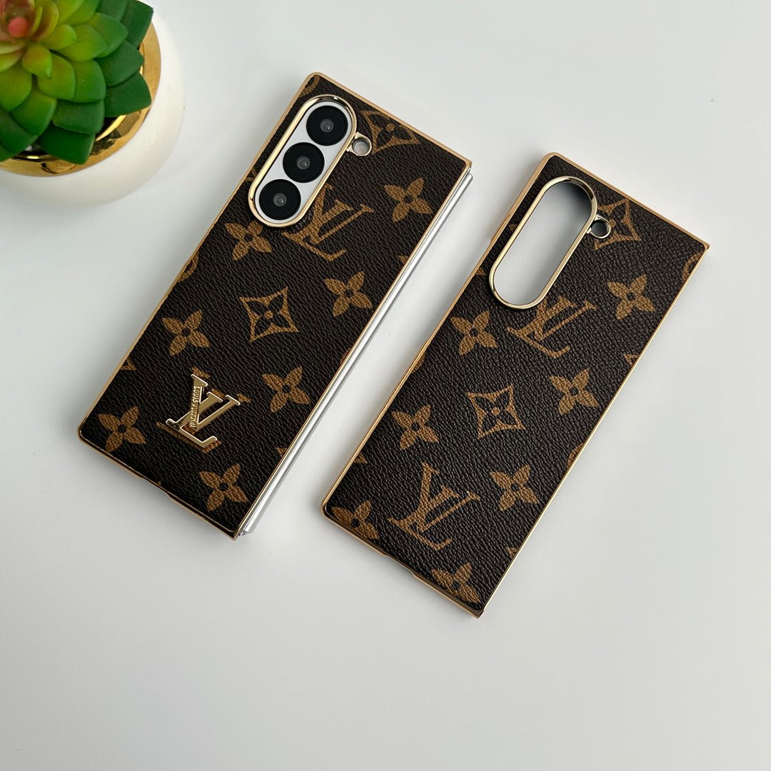 Luxury Louis Vuitton Samsung Galaxy Z Fold 7 Case – Gold Plated Leather Cover - Serene