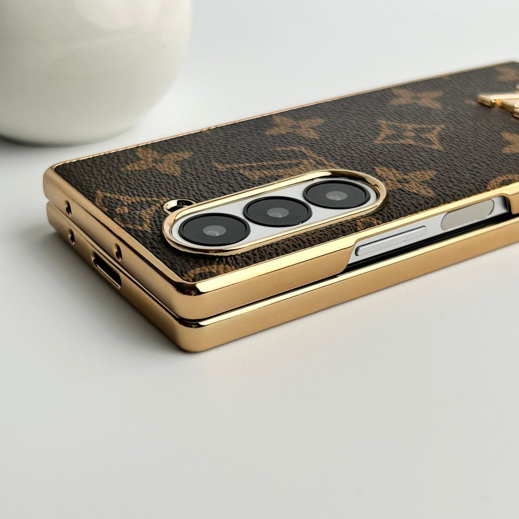 Luxury Louis Vuitton Samsung Galaxy Z Fold 7 Case – Gold Plated Leather Cover - Serene