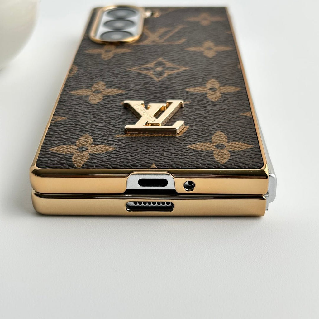 Luxury Louis Vuitton Samsung Galaxy Z Fold 7 Case – Gold Plated Leather Cover - Serene