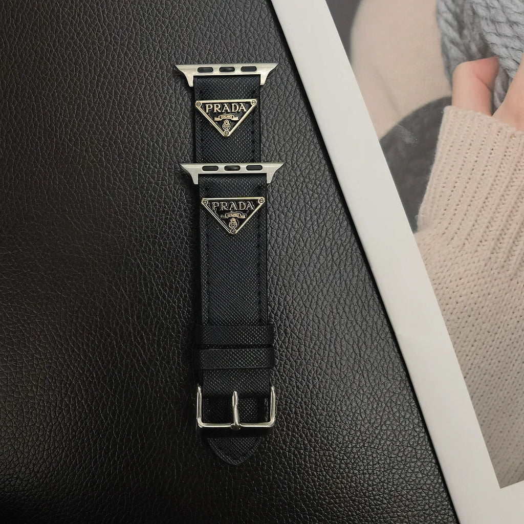 Luxury Prada Apple Watch Band – Triangle Leather Strap for Prada Apple Watch Ultra - Serene