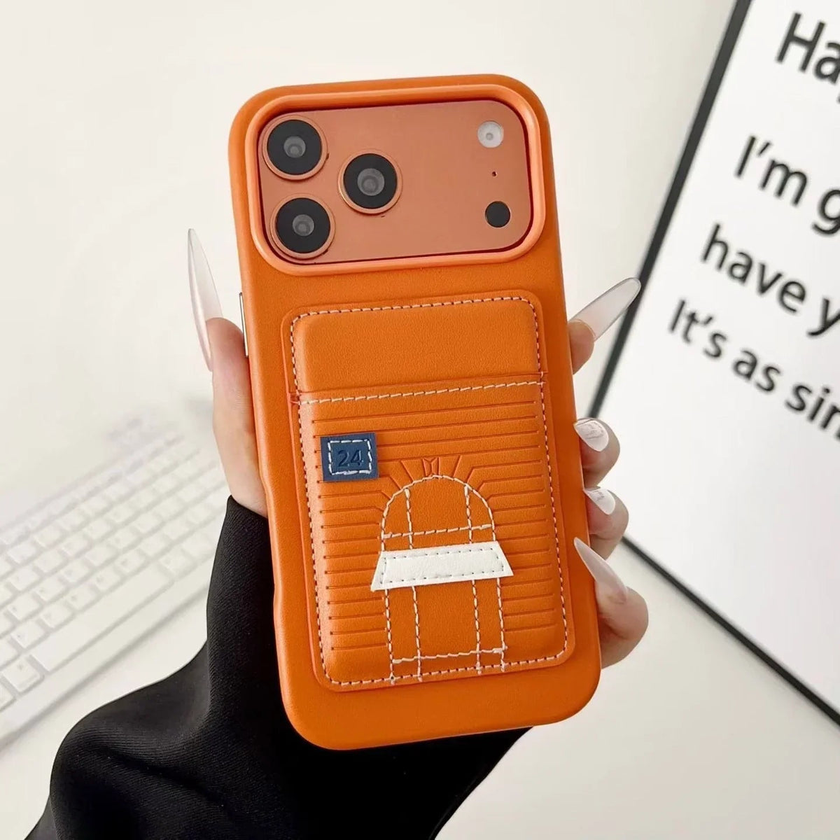 Orange Hermès iPhone 17 Pro Max Case with Card Slot – Luxury Leather Hermes Phone Case - Serene