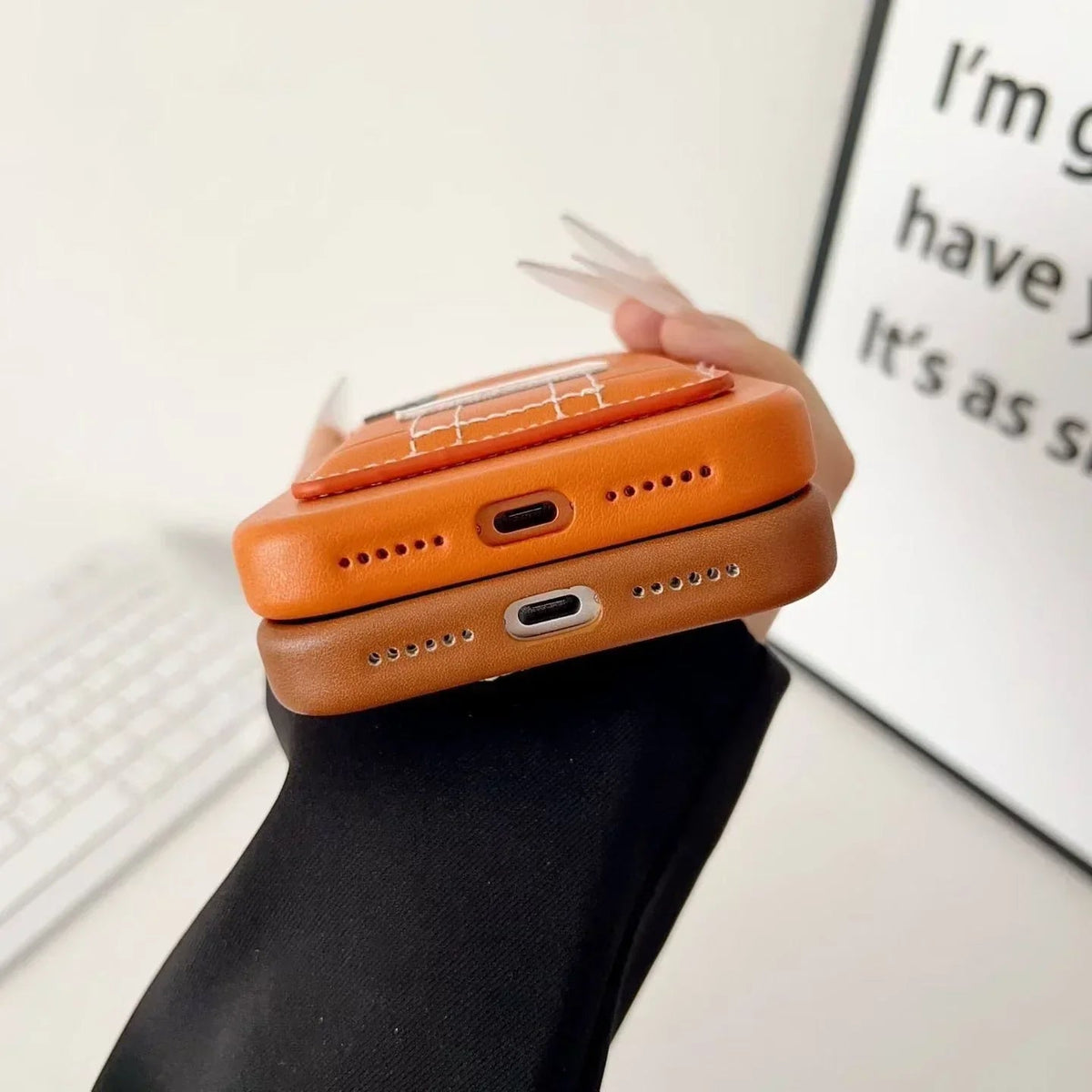 Orange Hermès iPhone 17 Pro Max Case with Card Slot – Luxury Leather Hermes Phone Case - Serene