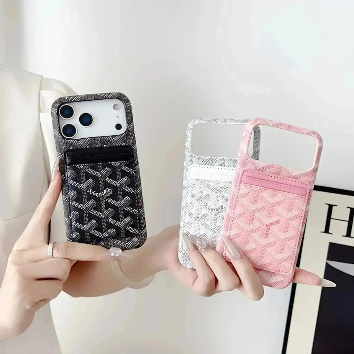 Pink Goyard iPhone 18 Pro MagSafe Case with Cardholder, Goyard Pattern - Serene