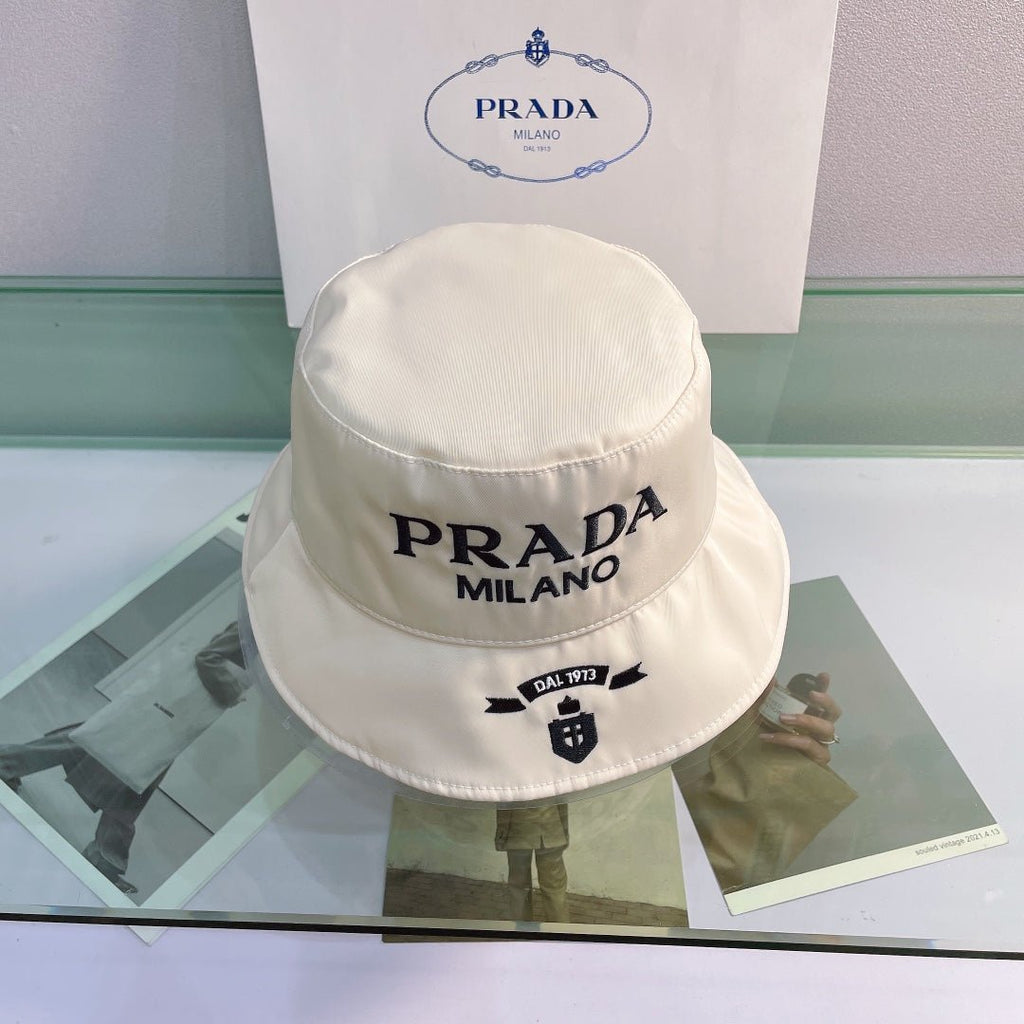 Prada Embroidered Bucket Hat | Luxury Designer Cotton Bucket Hat - Serene