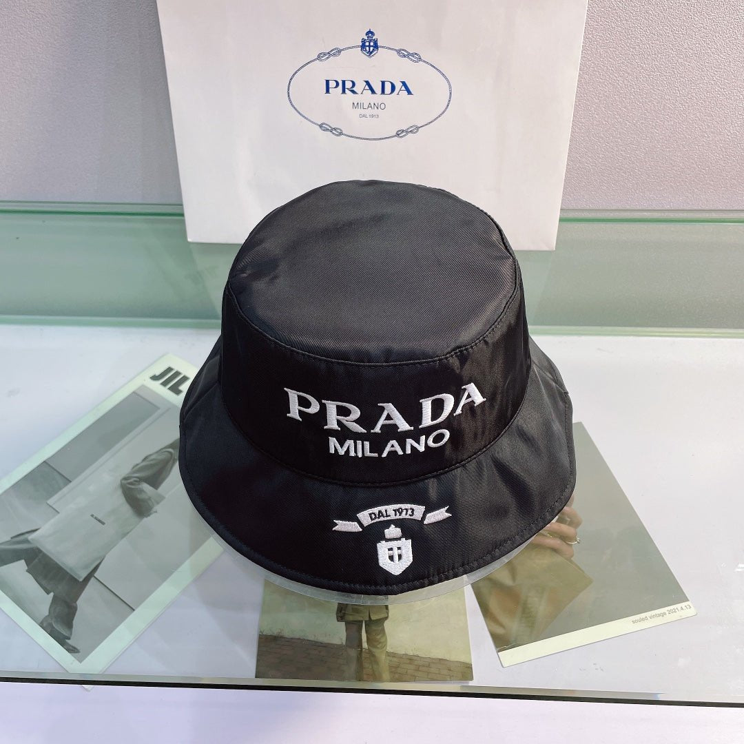 Prada Embroidered Bucket Hat | Luxury Designer Cotton Bucket Hat - Serene
