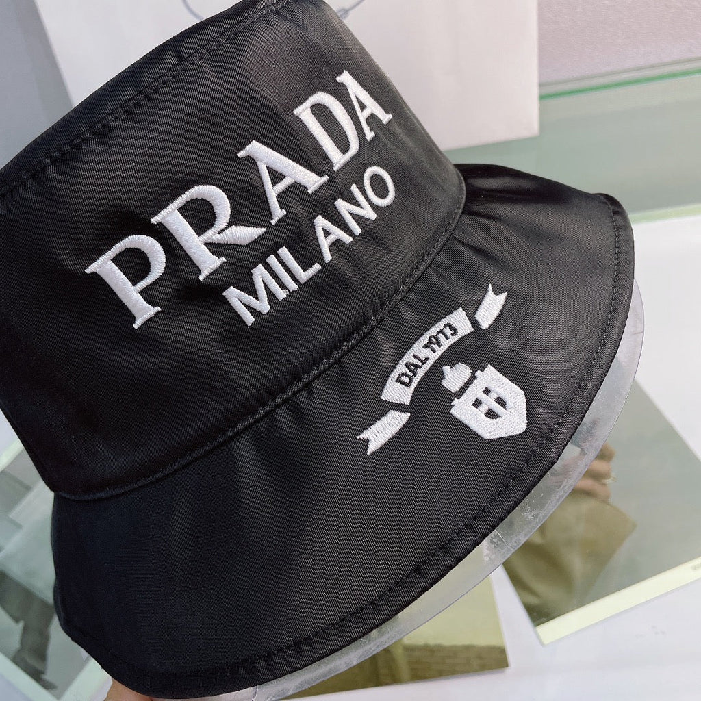 Prada Embroidered Bucket Hat | Luxury Designer Cotton Bucket Hat - Serene
