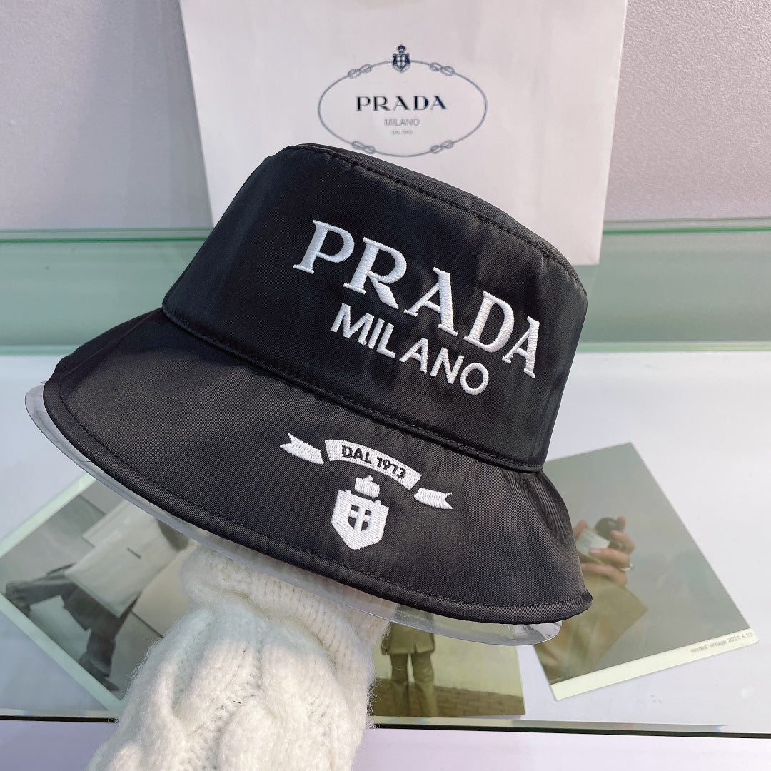 Prada Embroidered Bucket Hat | Luxury Designer Cotton Bucket Hat - Serene