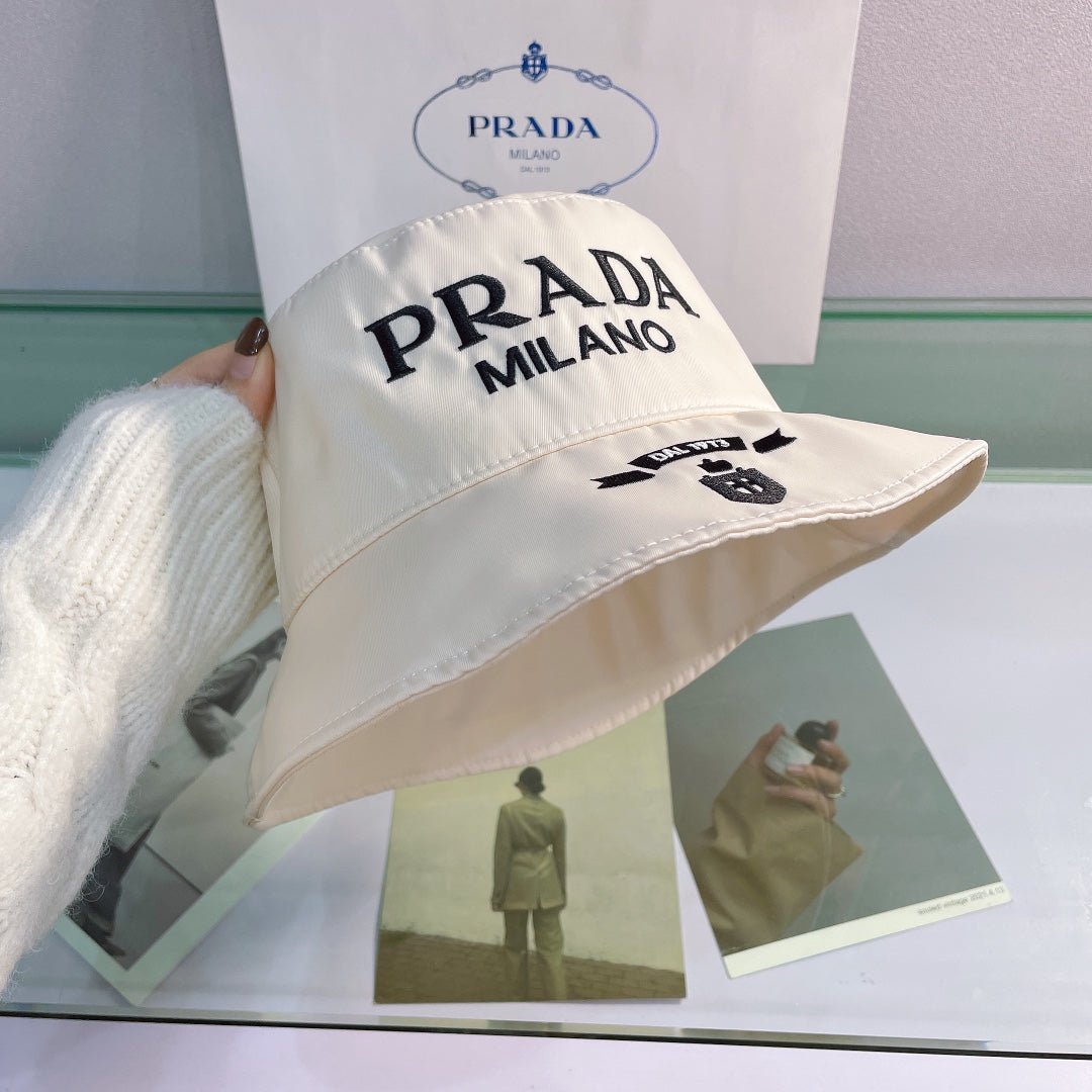 Prada Embroidered Bucket Hat | Luxury Designer Cotton Bucket Hat - Serene