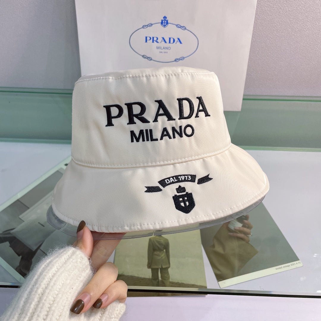 Prada Embroidered Bucket Hat | Luxury Designer Cotton Bucket Hat - Serene
