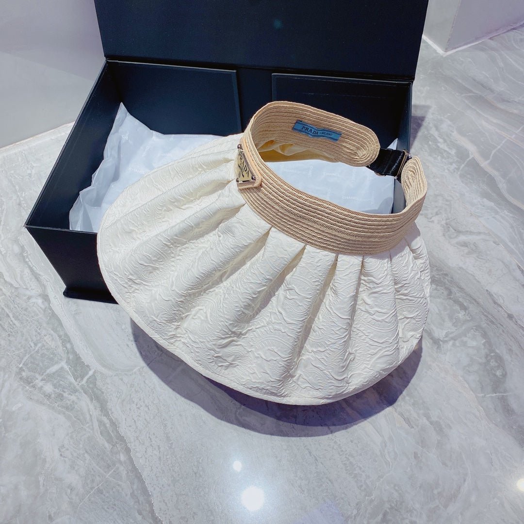 Prada Foldable Crinkled Cotton Sun Visor | Luxury Designer Summer Hat - Serene