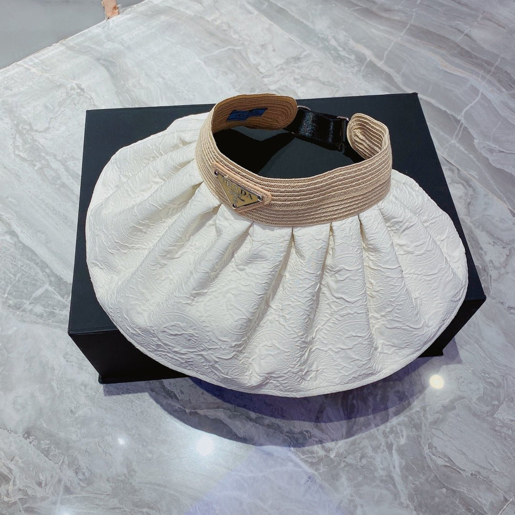 Prada Foldable Crinkled Cotton Sun Visor | Luxury Designer Summer Hat - Serene