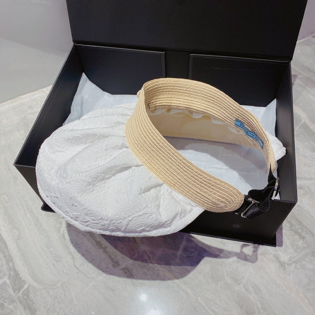 Prada Foldable Crinkled Cotton Sun Visor | Luxury Designer Summer Hat - Serene
