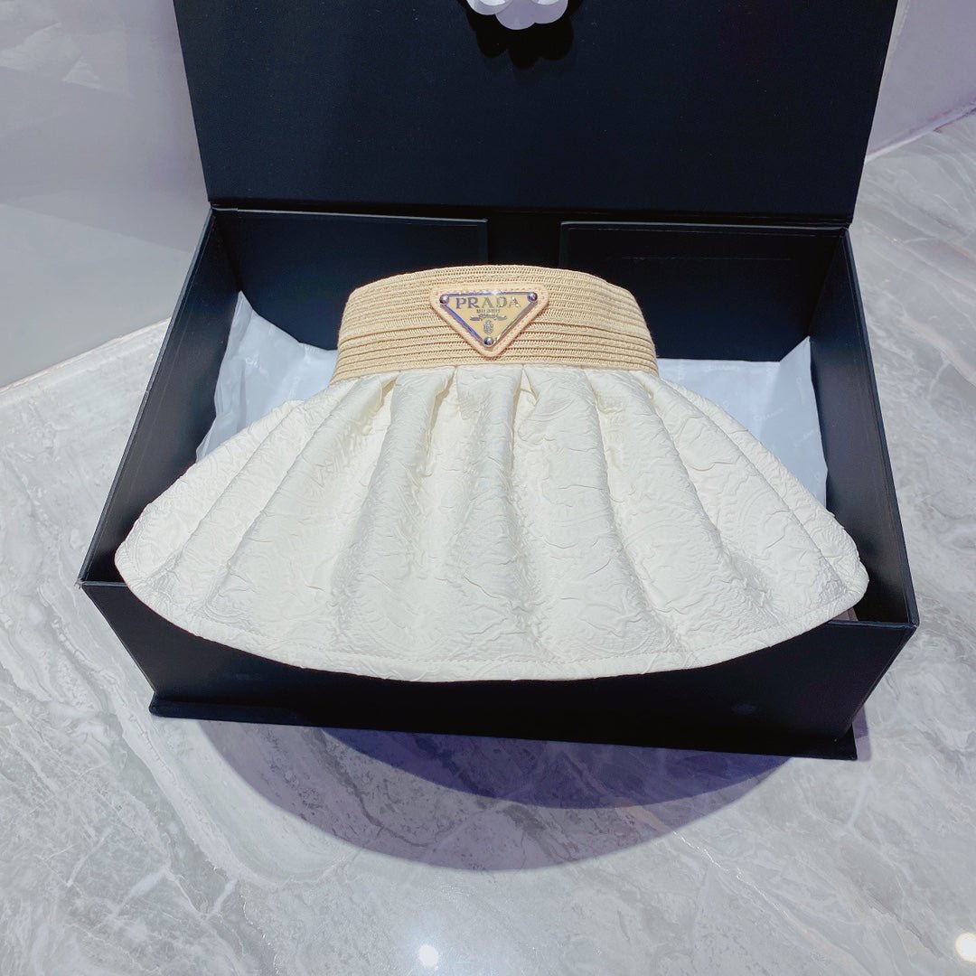Prada Foldable Crinkled Cotton Sun Visor | Luxury Designer Summer Hat - Serene