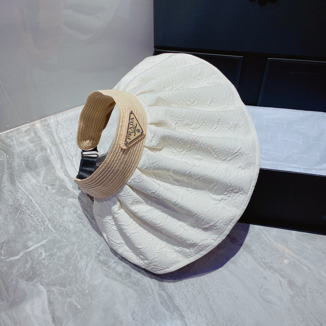 Prada Foldable Crinkled Cotton Sun Visor | Luxury Designer Summer Hat - Serene