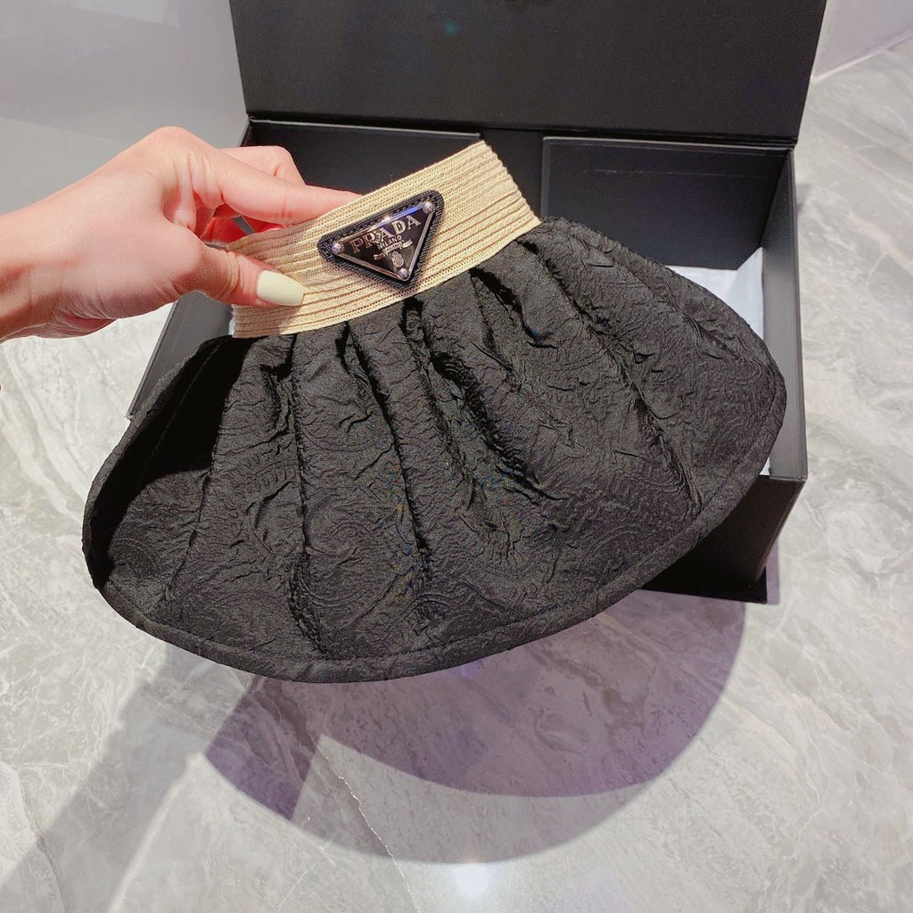 Prada Foldable Crinkled Cotton Sun Visor | Luxury Designer Summer Hat - Serene