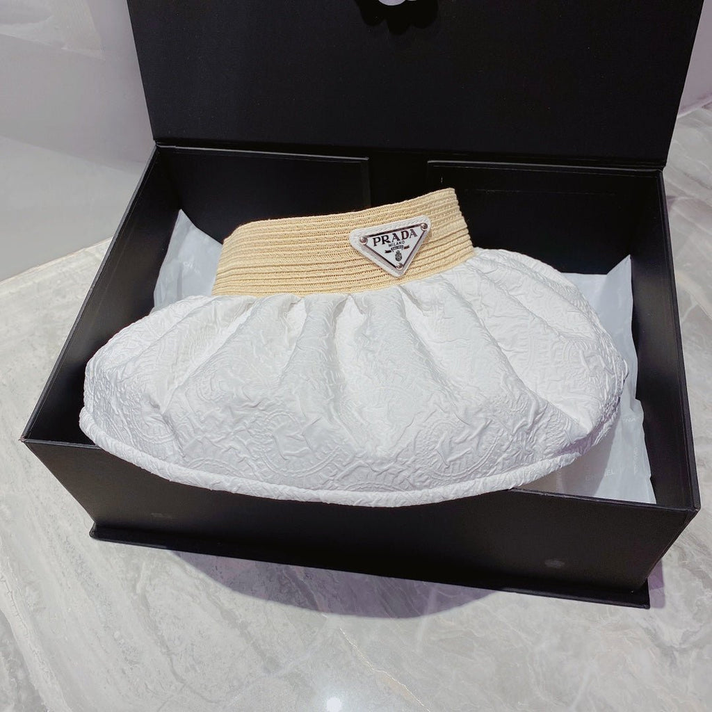 Prada Foldable Crinkled Cotton Sun Visor | Luxury Designer Summer Hat - Serene