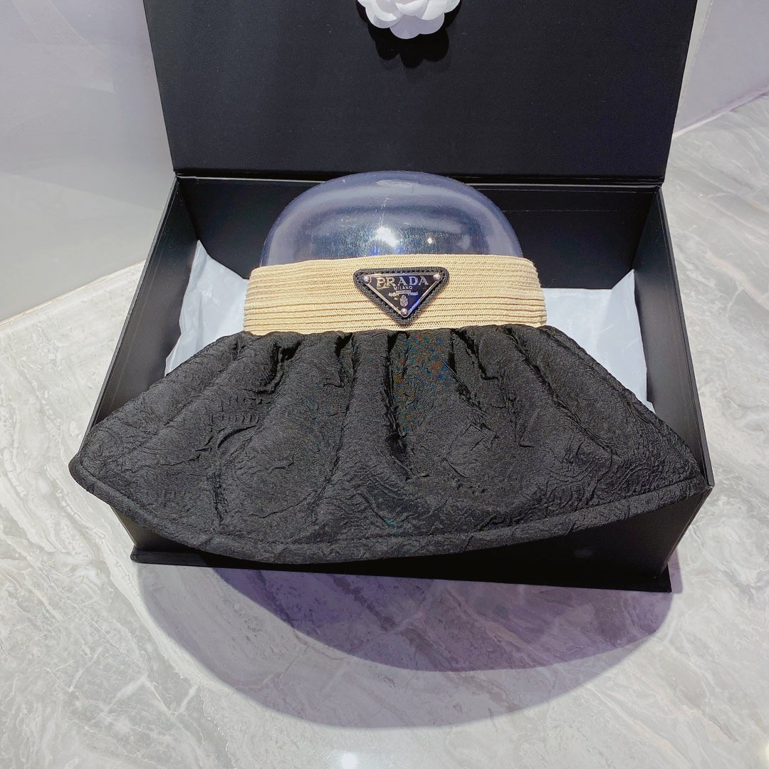 Prada Foldable Crinkled Cotton Sun Visor | Luxury Designer Summer Hat - Serene