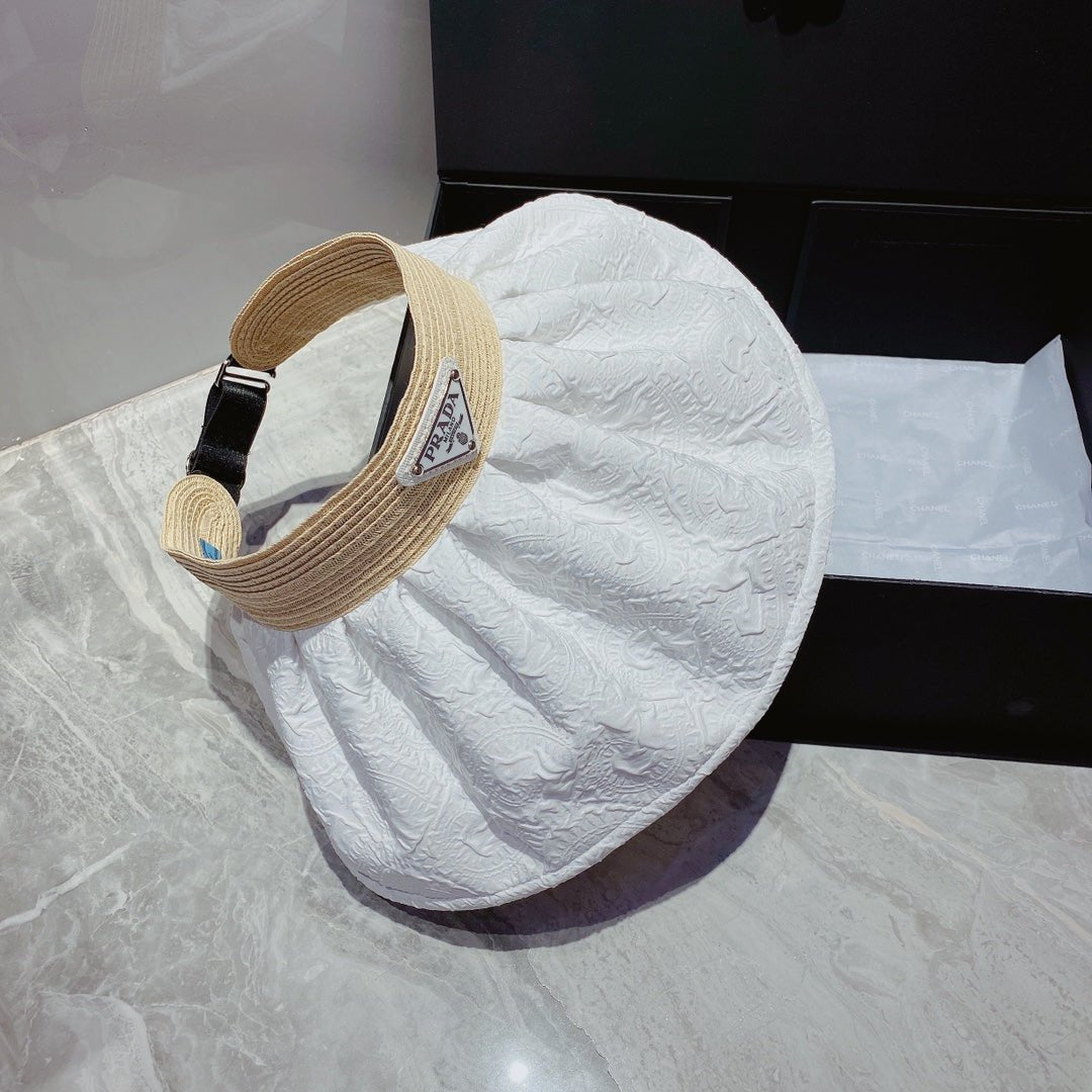 Prada Foldable Crinkled Cotton Sun Visor | Luxury Designer Summer Hat - Serene
