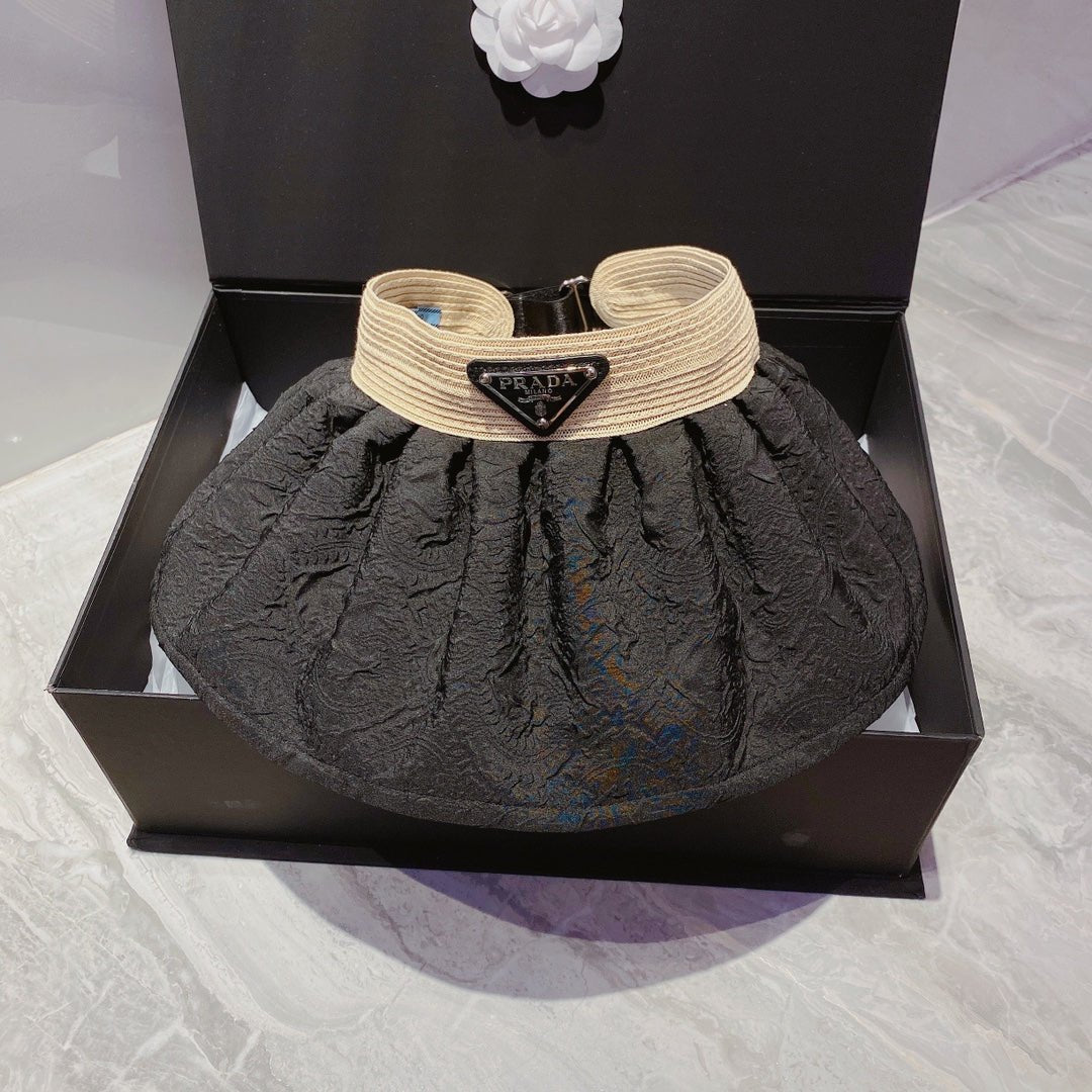 Prada Foldable Crinkled Cotton Sun Visor | Luxury Designer Summer Hat - Serene