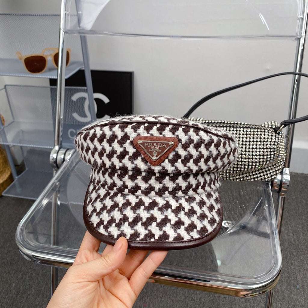 Prada Houndstooth Cotton Bucket Hat | Luxury Designer Checkered Sun Hat - Serene