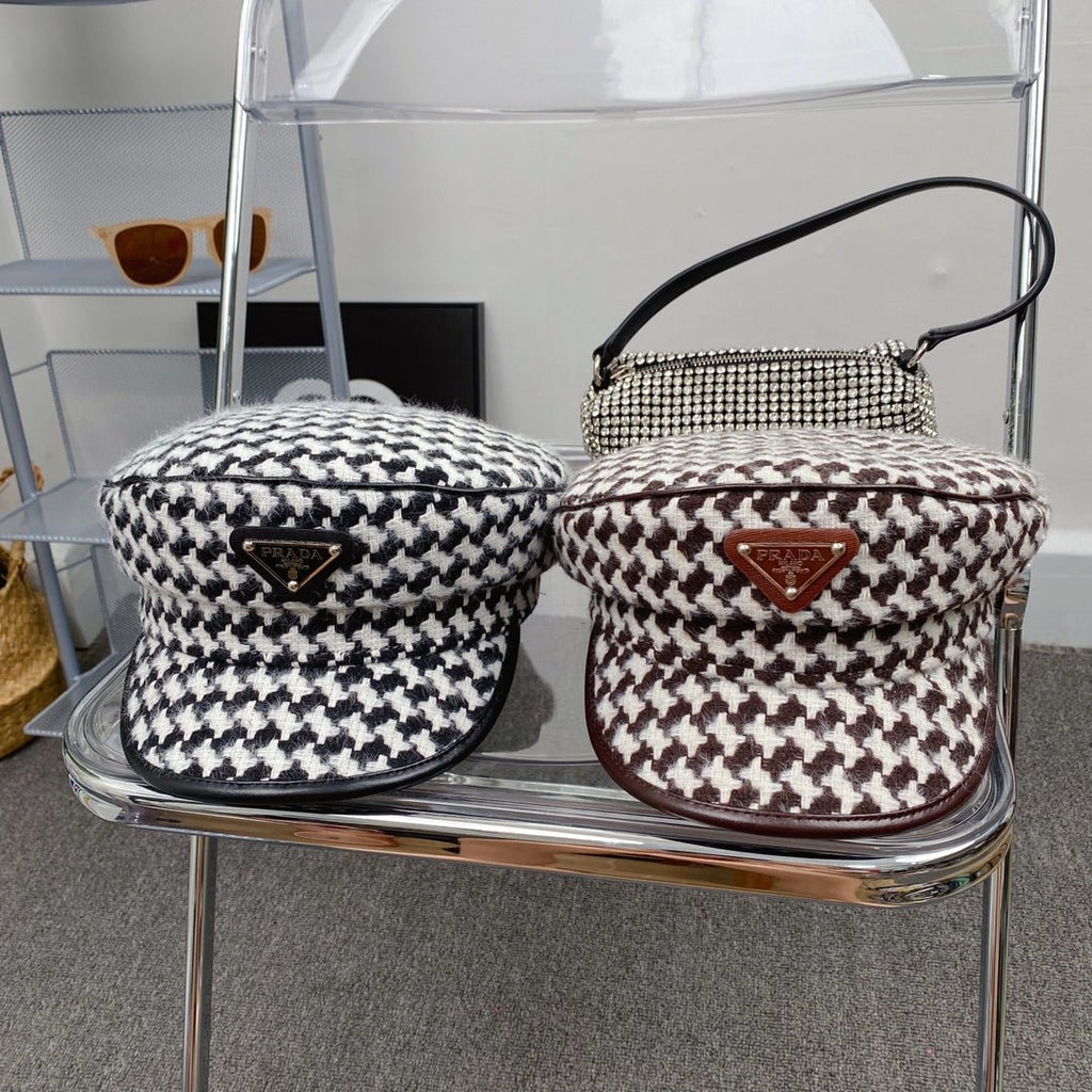 Prada Houndstooth Cotton Bucket Hat | Luxury Designer Checkered Sun Hat - Serene