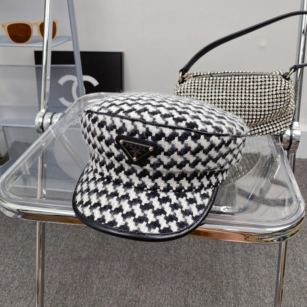 Prada Houndstooth Cotton Bucket Hat | Luxury Designer Checkered Sun Hat - Serene